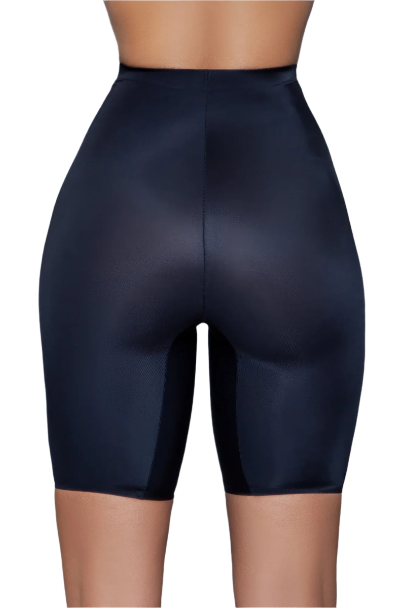 Rear view of black seamless shapewear shorts with sculpting fit