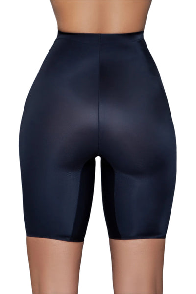 Rear view of black seamless shapewear shorts with sculpting fit