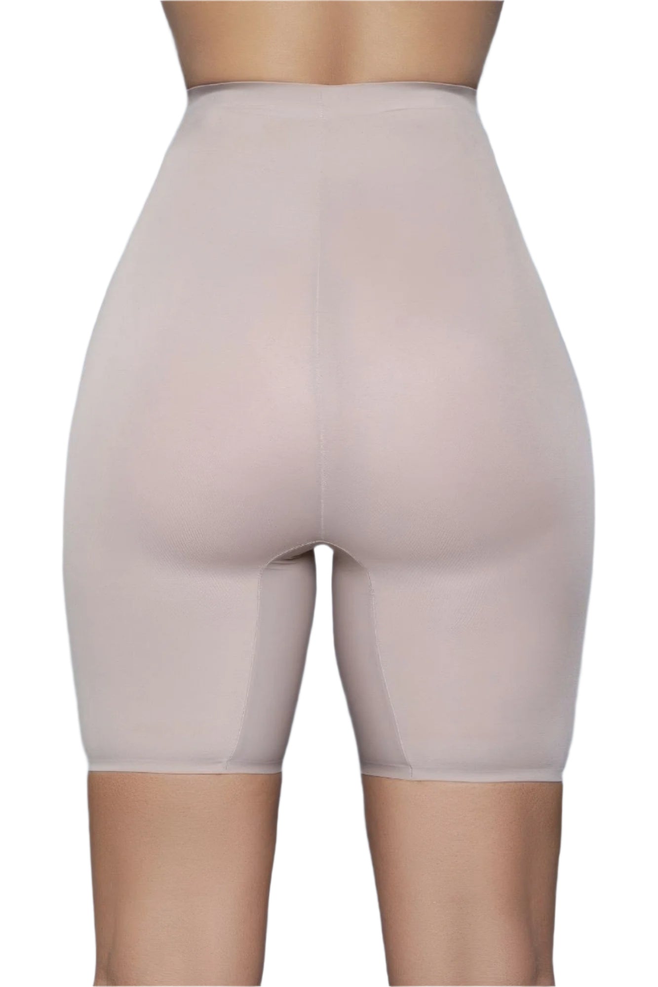 Back view of nude seamless body shaping shorts with contour fit