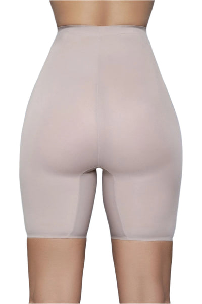 Back view of nude seamless body shaping shorts with contour fit
