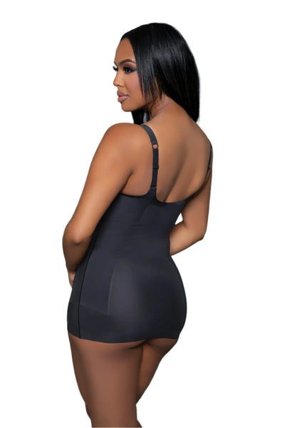 Back view of seamless black tank with stretch-fit design