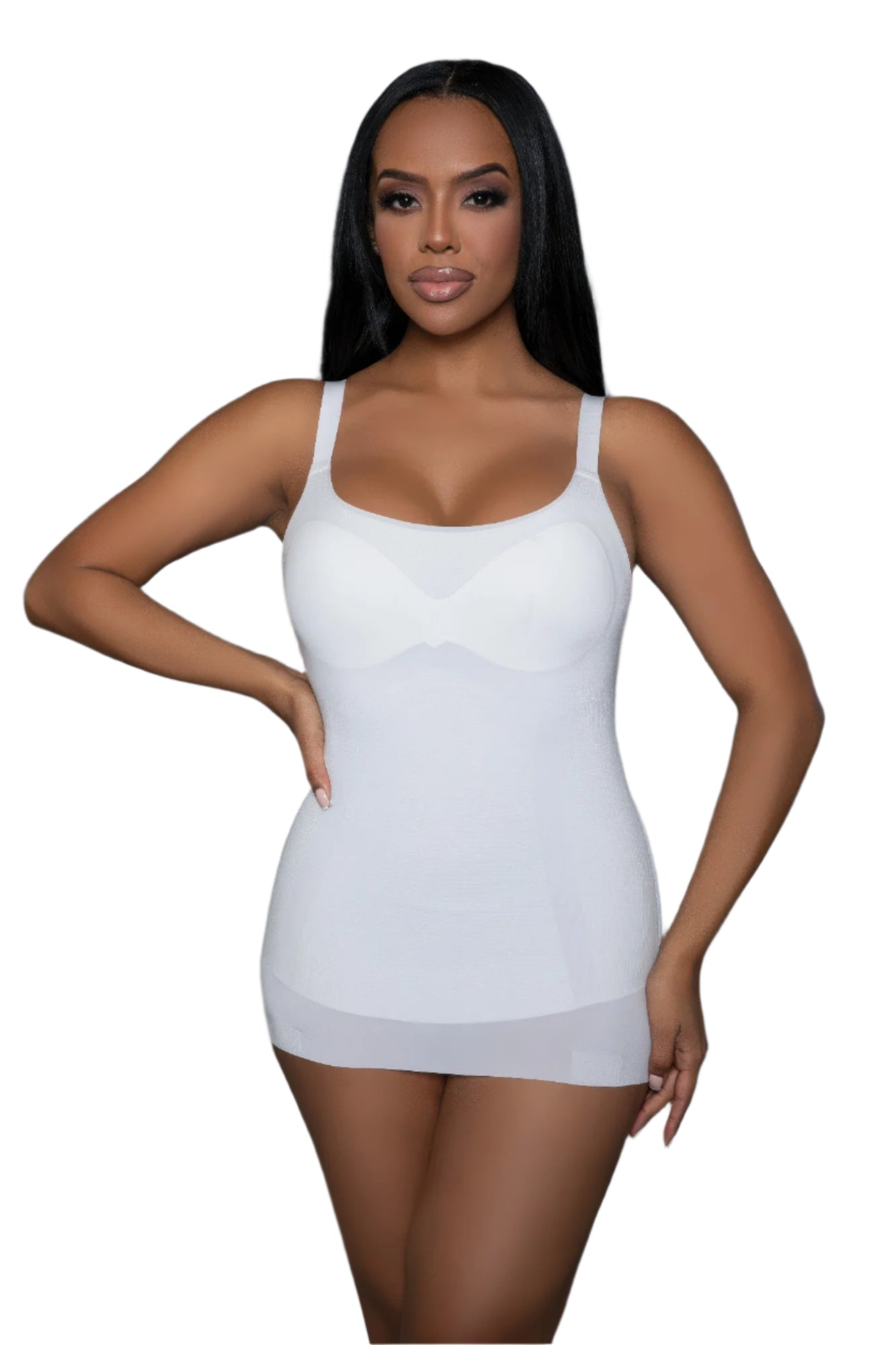 White Stay Sexy Shaper Top – lightweight shaping camisole with tummy panel and lift support, perfect for layering or solo wear