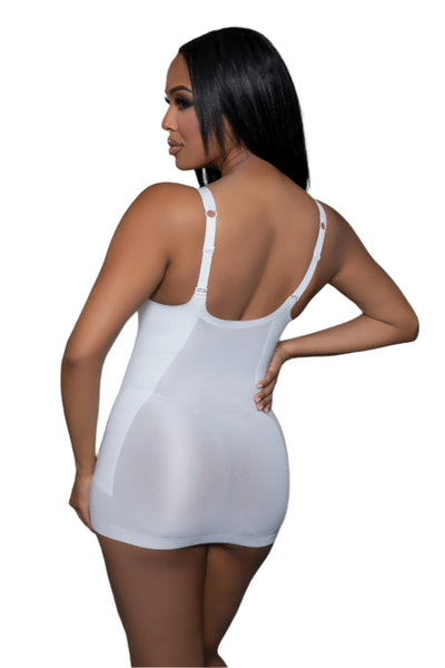 Rear view of white shapewear tank with adjustable straps