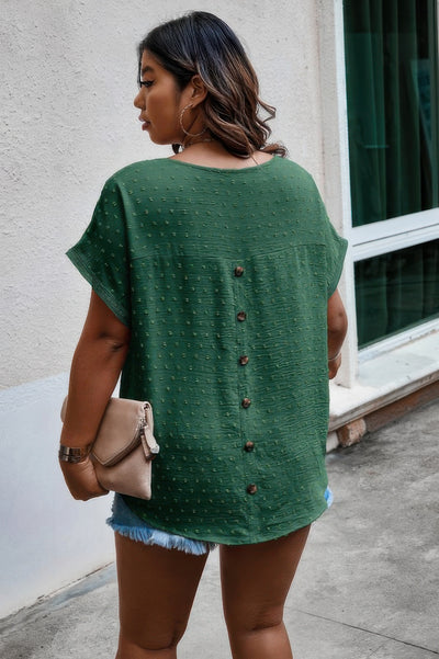 Plus Size Swiss Dot Blouse in Green – Lightweight Round Neck Top